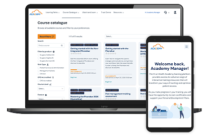 X-on Academy course catalogue on desktop and mobile