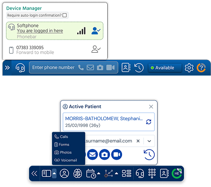 Reimagined Phonebar interface in the new navy design direction